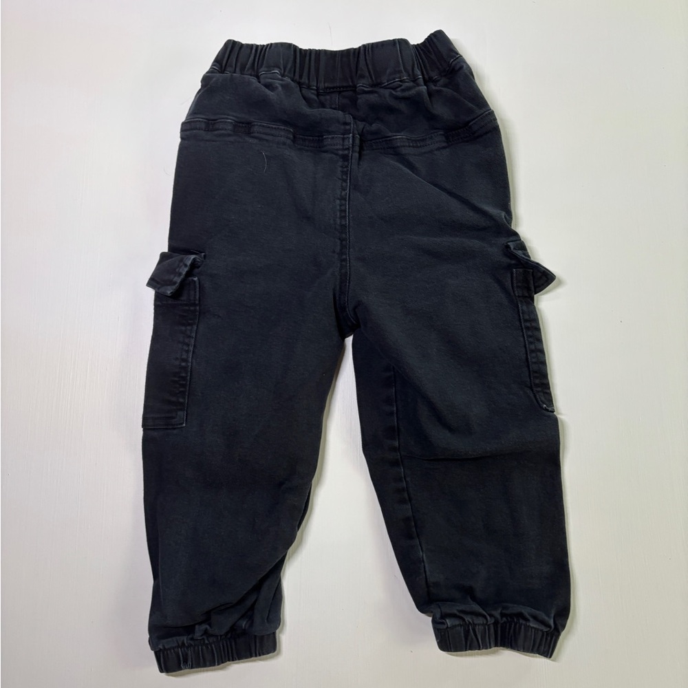 Mini Panda Kids Cargo Pants 4T Black Jogger Style Elastic Waist Cotton - Picture 2 of 5
